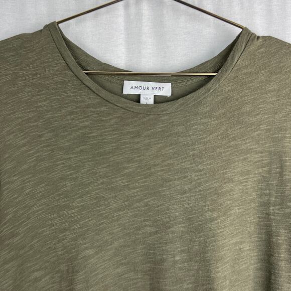 Amour Vert Top Olive Green Organic Cotton Tee Slub Knit Capsule Sustainable Fall - Picture 2 of 5